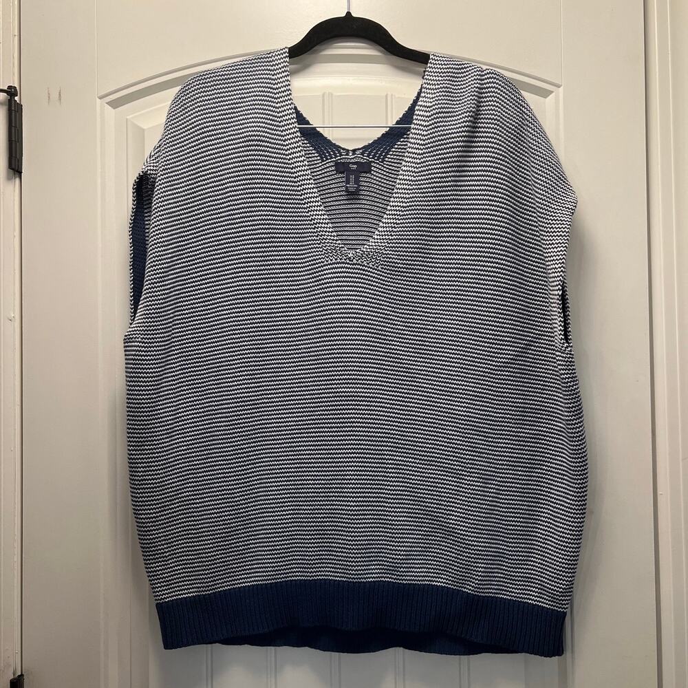 Gap Women’s V-Neck Batwing Striped Sleeveless Sweater Vest Size S Blue White